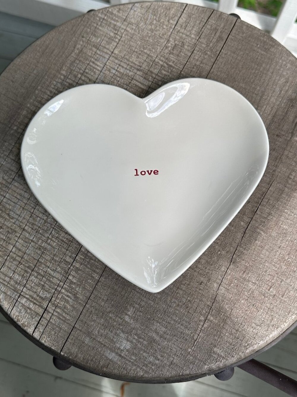 Pottery Barn Ceramic Heart Shaped "Love" Plate / Trinket Dish